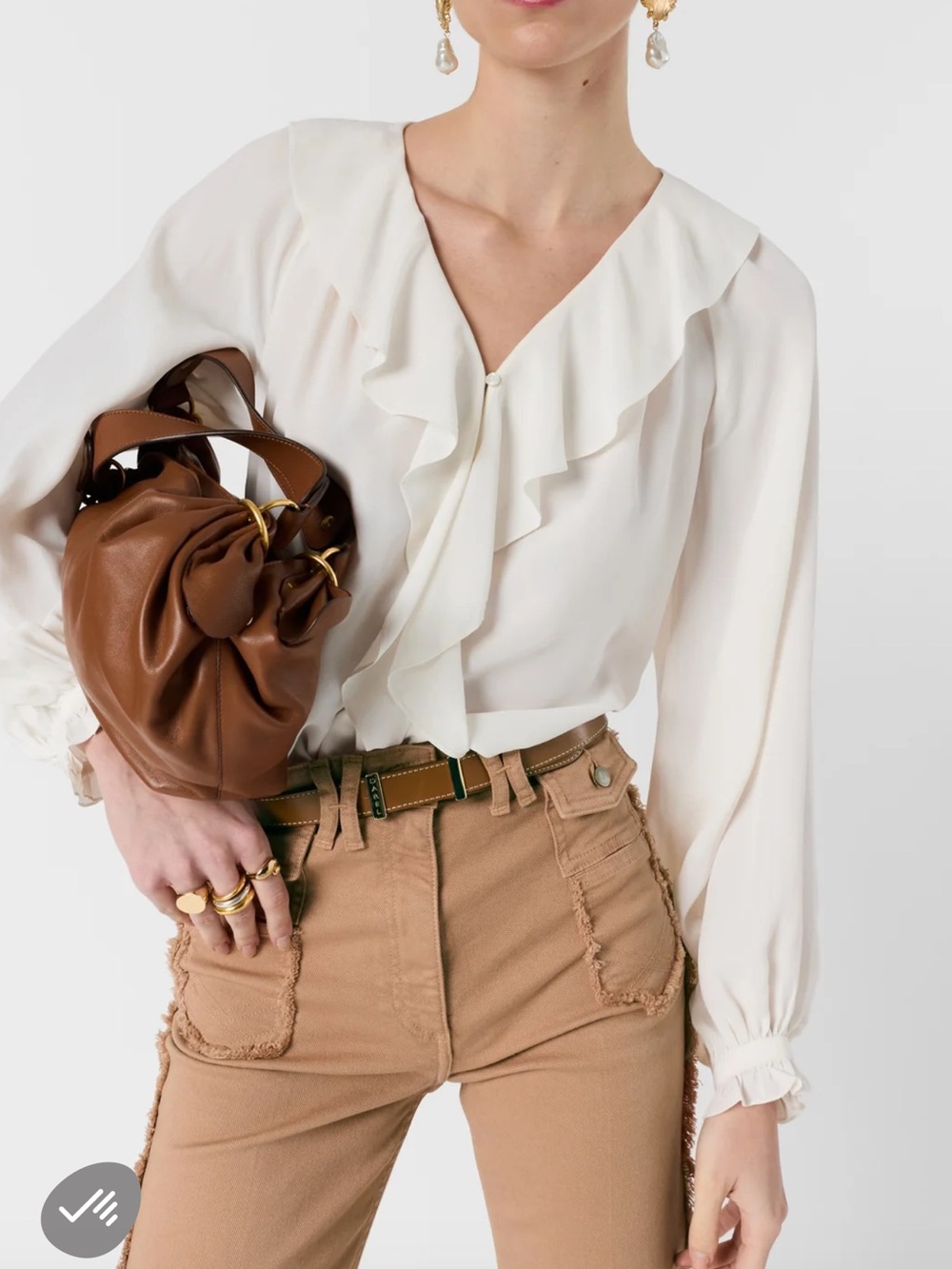 Gerard Darel Cream Ruffle V-Neck Blouse